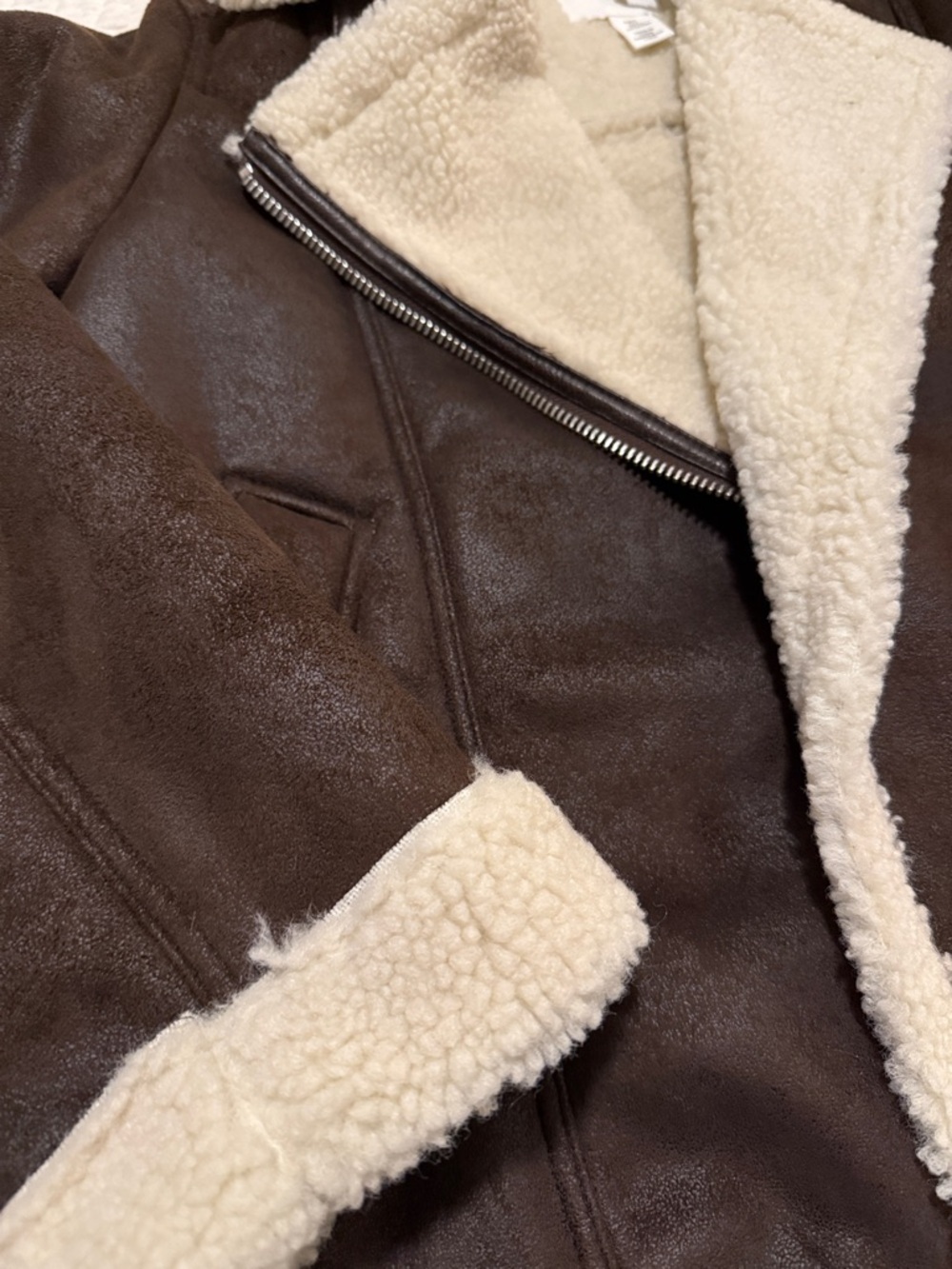 Brown Faux Leather Shearling Jacket with Cream Lining - Picture 3 of 4